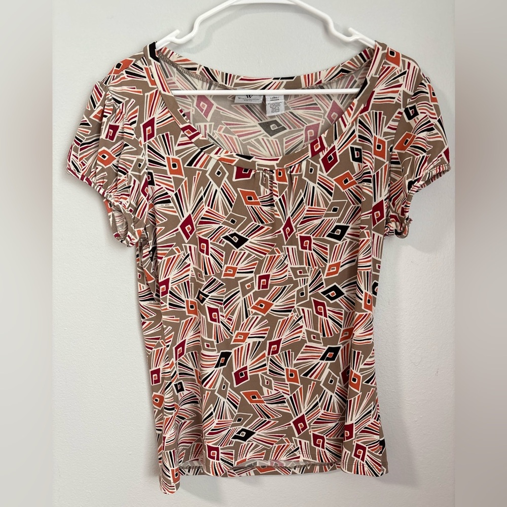 Abstract Geometric Worthington Stretch Short Sleeve Top